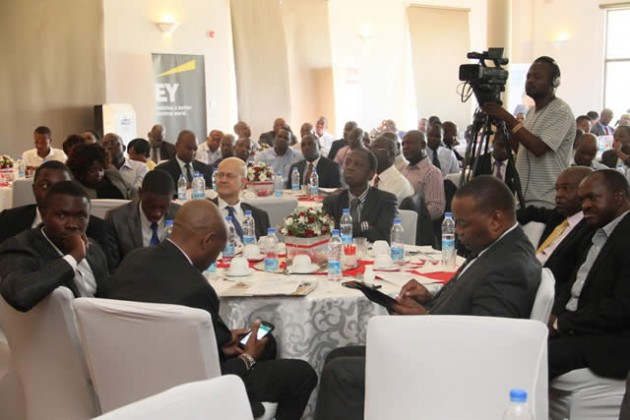 Delegatesfollow proceedings at the oversubscribed The Herald Business/Confederation of Zimbabwe Industries post-budget breakfast meeting held at Celebration Centre last Friday