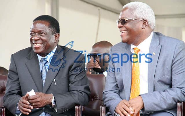 Vice president Mnangagwa and Zanu-PF secretary for Administration Cde Ignatius Chombo follow proceedings ahead of the party's rally in Norton on Thursday. - Pic by Wilson Kakurira