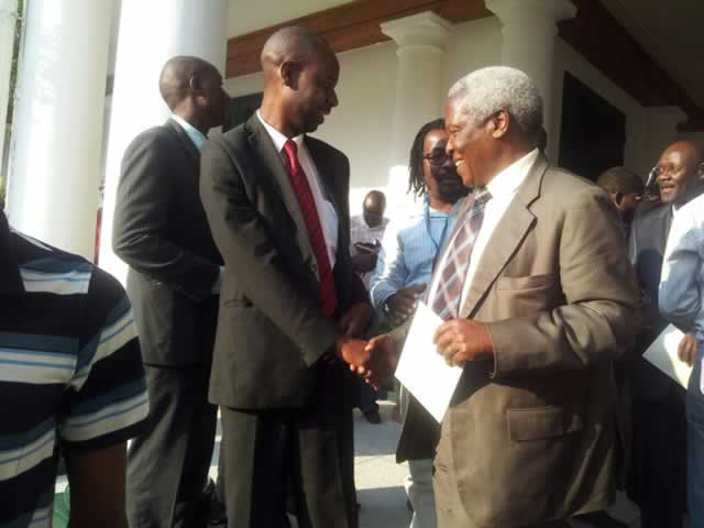 Dr Sekeramayi being congratulated after his appointment as Minister of Defence
