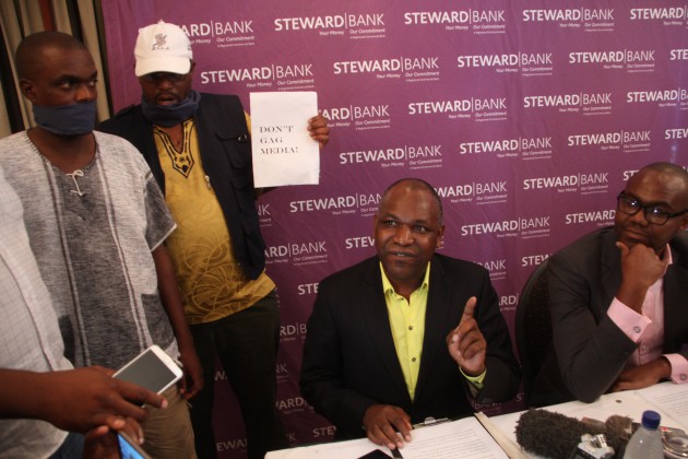 Steward Bank's legal head, Tawanda Nyambirai, trying to make a point. Pics by Justin Mutenda