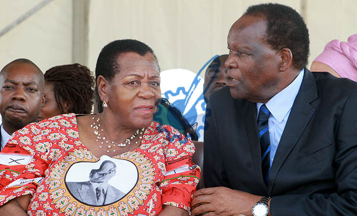 Senate President Cde Edna Madzongwe (L) chats with Minister of State for Liaising on Psychomotor Activities in Education Cde Josaya Hungwe. - Pic by Wilson Kakurira