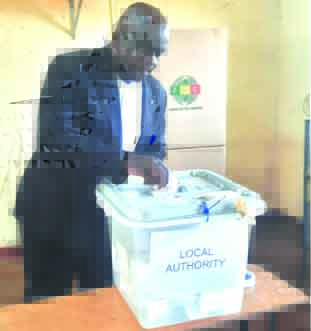 Chipinge South Zanu PF aspiring candidate, Cde Enock Porusingazi  cast his vote on Wednesday. Picture: Ray Bande
