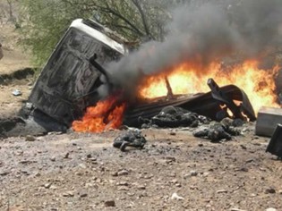 Charred remains of people who were burnt beyond recognition when a truck ferrying mourners collided head-on with an ethanol tanker near Checheche Growth Point in Chisumbanje yesterday