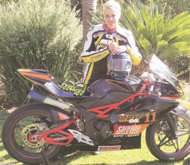 LADY WHIRLWIND . . . Top Zimbabwean female motorbike racer Tiffany Fisher is only one round away from being crowned the 2015 Bokomo Weet-Bix Megelli series champion