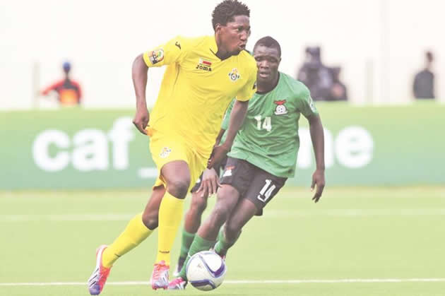 WARRIOR ON THE HUNT . . . Zimbabwe forward Francisco Zekumbawire has the ball under control as he plots a raid on the Zambian goal in the opening CHAN Group D tie against Chipolopolo at Umuganda Stadium in Rubavu, Rwanda, yesterday. — SuperSport