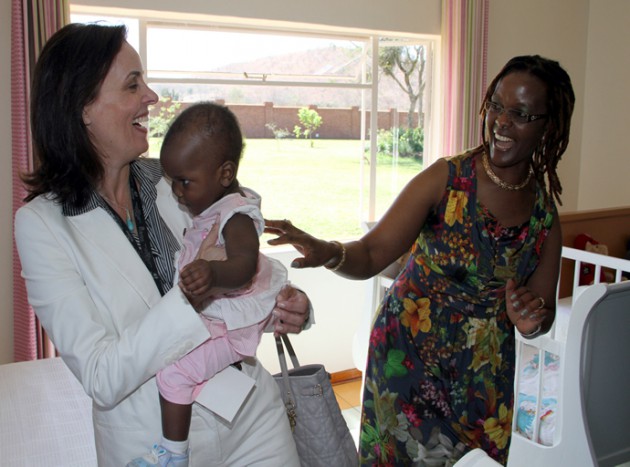 First Lady Amai Grace Mugabe shares a lighter moment with UNWTO head of delegation Nisrine Rifai and child Yoninah during a tour of at Amai Mugabe School in Mazoe -pic by Tawanda  Mudimu