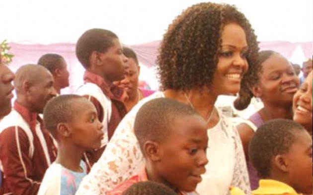 First Lady Dr Grace Mugabe with children at the Danhiko Paralympic Games