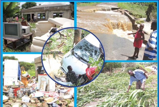 The picture collage shows some of the damage wrought by flood waters in Harare’s Carrick Creagh Estates and Borrowdale Brooke. The raging flood waters  tore into houses, breaking window panes and doors and in some instances washing away property such as refrigerators, couches and television  sets. Trees were uprooted, a bridge was swept away, pre-cast walls collapsed while the floods also swept away crops and livestock. — (Picture by Innocent Makawa)