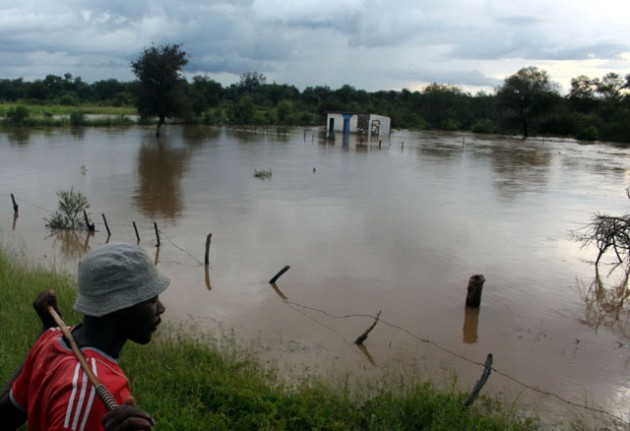 Some villagers and farmers in Umguza District, Matabeleland North Province were seriously affected by the floods as their maize crop mostly at tussling stage has been sumerged in water.The picture taken on Saturday shows a totally sumerged crop and an affected kiosk.(Picture by Eliah Saushoma)