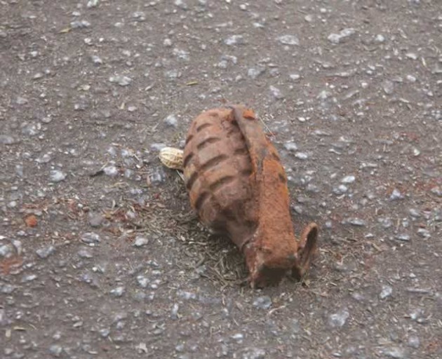 The M962 Chinese-made grenade, which was discovered near FBC Building Society along Leopold Takawira Street in Harare yesterday