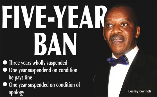 Five year ban for Gwindi