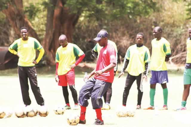 MEN AT WORK . . . Harare City players go through their pre-season workout under the watchful eye of fitness trainer Gerald Maguranyanga at Gwanzura yesterday. — (Picture by Beauty Muchakazi)