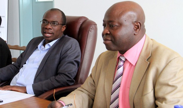 POINTING THE WAY . . . Deputy Minister of Health and Child Care Aldrin Musiiwa (left) stresses a point during yesterday’s Press conference, while Sport and Recreation Minister Makhosini Hlongwane (centre) and Zimbabwe Olympic Committee president Admire Masenda pay attention