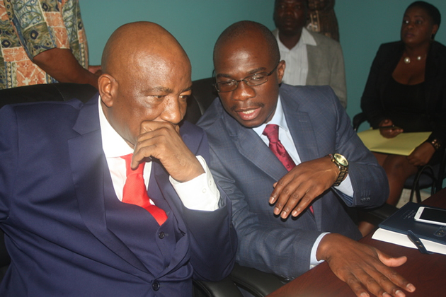 LET’S CREATE WINNERS . . . Sports and Recreation Minister Makhosini Hlongwane chats with ZIFA president Philip Chiyangwa at ZIFA House yesterday