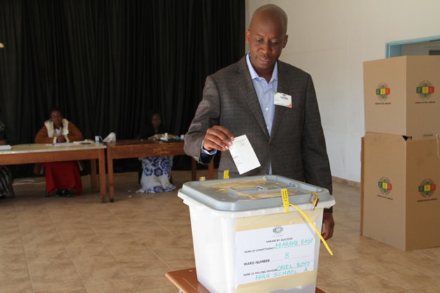 Harare East Candidate Terrence Mukupe casting his vote at  Oriel Boys High School. 