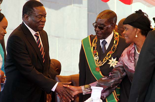 President Mugabe and First Lady Amai Dr Grace Mugabe are welcomed by Vice President Emmerson Mnangagwa at the Heroes Day Commemorations at National Heroes Acre in Harare.-(Picture by Tawanda Mudimu)