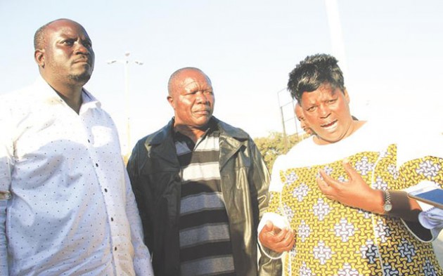 ZANU-PF deputy political commissar Cde Omega Hungwe (right) stresses a point during a Press briefing at the party’s provincial offices in Harare. She’s flanked by acting chairperson Cde Justin Zvandasara (left) and his deputy Cde Andy Mhlanga. - Picture by Munyaradzi Chamalimba
