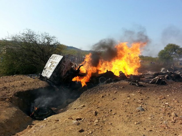 The Mazda T35 truck on fire this morning.