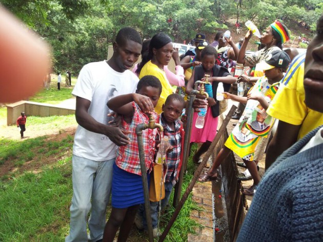 Children quench their thirst at the national shrine today (Pic by Elita Chikwati)