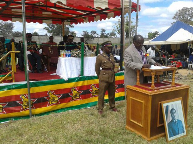 Minister Mudarikwa reading the President's speech at Rudhaka Stadium (Pic by Farai Kuvirimirwa)