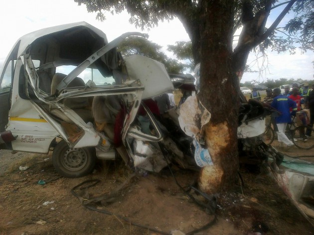 The wreckage of the commuter omnibus which saw 10 souls perishing near Trek Service Station (formerly Chinhamo) along Seke Road