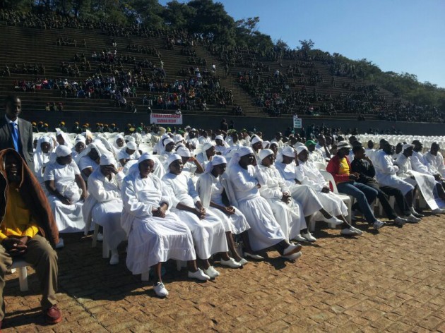 Some members of the apostolic sects among the early birds at the National Heroes Acre today (Pic by Lloyd Gumbo)