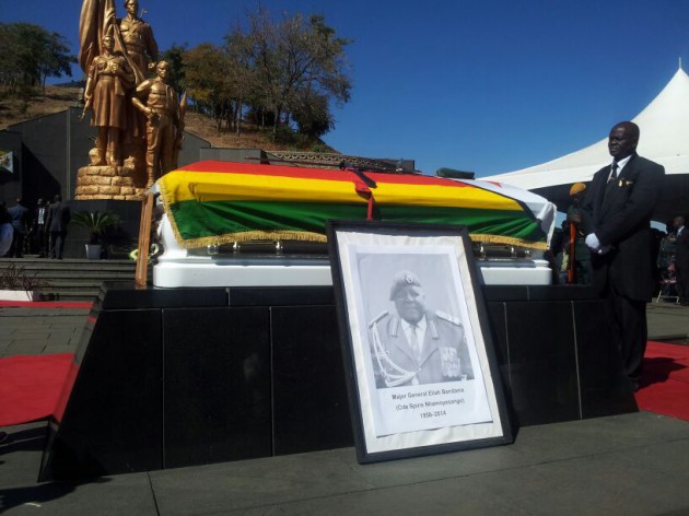 A pall bearer stands next to Cde Bandama's casket.Pic by Elita Chikwati