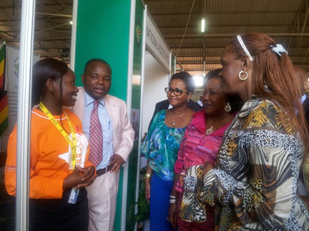 First Lady Amai Grace Mugabe and her Congo-Brazzaville counterpart First Lady Antoinette Sassou-Nguesso at the National Aids Council stand. (pic by Elita Chikwati)