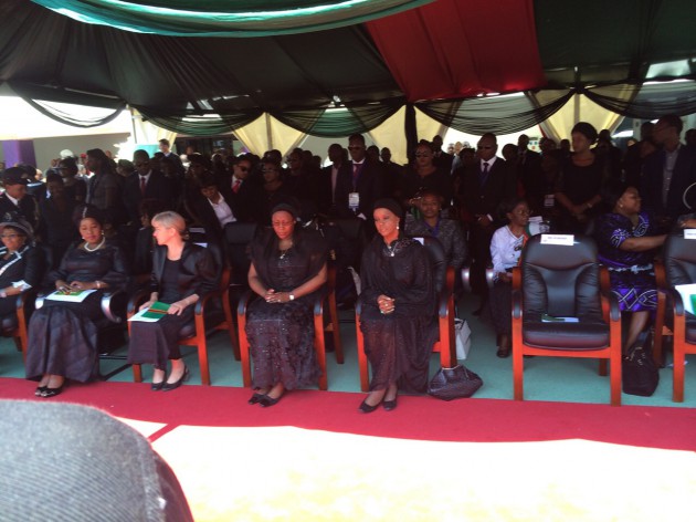 Sata's widow Dr Christine Kaseba is flanked by First Lady Amai Mugabe and the Countess of Wessex who is representing the British Royal family at Heroes Stadium.