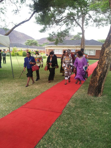 First Lady Amai Grace Mugabe accompanied by outgoing secretary for Women's League Cde Oppah Muchinguri (in black) arrive for the meeting. (pic by Lloyd Gumbo)