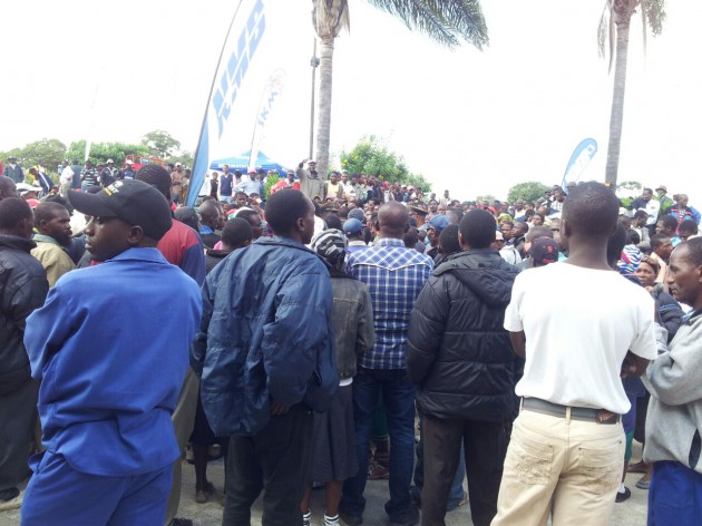 Tobacco farmers wait to be addressed by Tobacco Industry Marketing Board at Boka Tobacco Auction Floors.(Pic by Elita Chikwati)