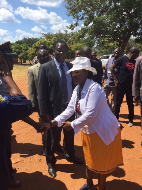 VP Mnangagwa arrives at the polling station in the company of his wife and Zanu-PF candidate Cde Auxillia Mnangagwa. Pic by Simiso Mlevu
