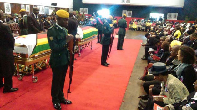 The caskets inside Stodart Hall