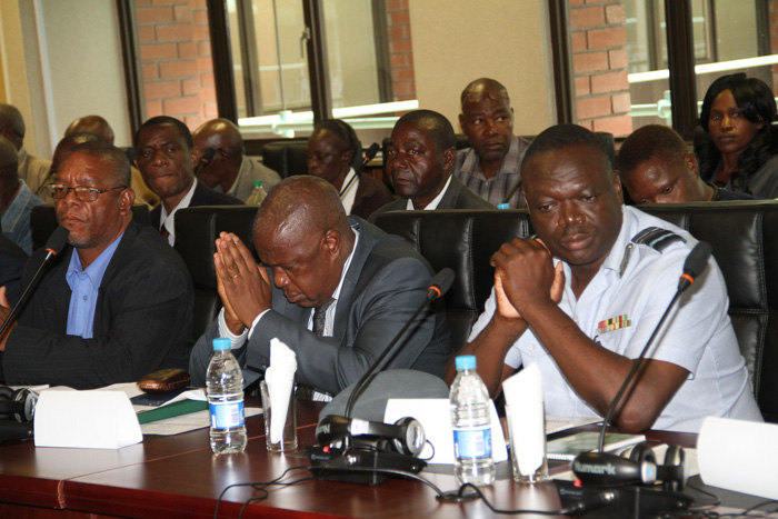 Cdes Patrick Nyaruwata, Chris Mutsvangwa and Perence Shiri at War Vets caucus meeting