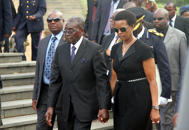 President Mugabe and Dr Grace Mugabe arriving at the funeral