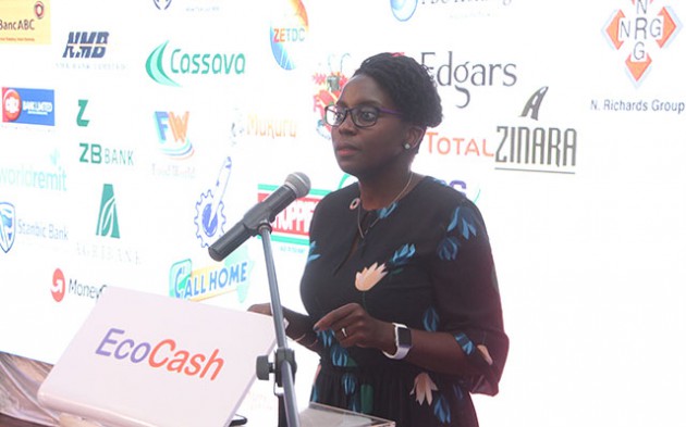 EcoCash General Manager Natalie Jabangwe during ecocash swipe into ecocash launch in Harare yesterday. Picture by Justin Mutenda