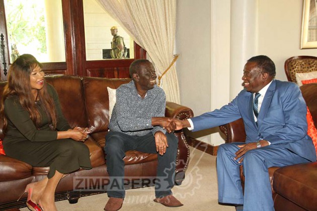 President Emmerson Mnangagwa greets MDC-T leader Morgan Tsvangirai and wife Elizabeth Macheka at their home in Highlands, Harare.-(Picture by Tawanda Mudimu)