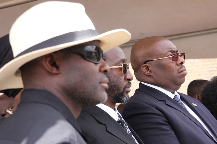 From left: Mr Themba Mliswa, Cdes Zhuwao and Kasukuwere