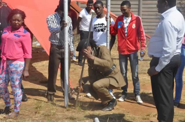 Jah Prayzah takes part in the ground-breaking ceremony of the shut-down gig venue while other artistes look on