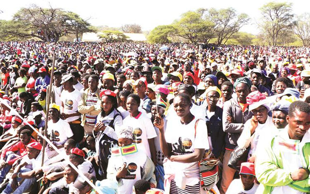 Part of the 40 000-strong crowd that attended the Presidential Youth Interface Rally at Somhlolo Stadium in Lupane, Matabeleland North Province, last Friday