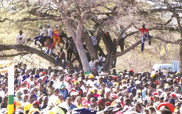 STANDING ROOM ONLY . . . Part of the 40 000-strong crowd that attended the Presidential Youth Interface Rally at Somhlolo Stadium in Lupane, Matabeleland North Province, last Friday