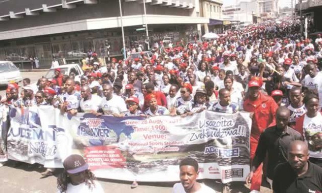 United Family International Church members march along Robert Mugabe Road in Harare yesterday ahead of their all-night prayer dubbed “Judgment Night 3” slated for the National Sports Stadium this Saturday.