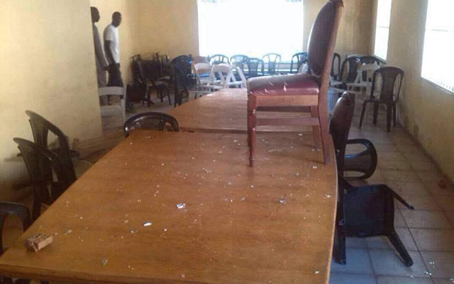 The MDC-T Conference room in the wake of the beatings meted on Ms Thokozani Khupe, Lovemore Moyo and Abednico Bhebhe yesterday