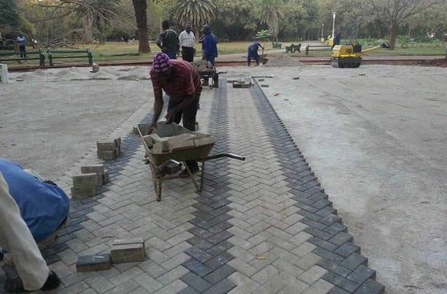 Men at work at the new Theatre in the Park venue