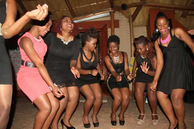 PRETTY WOMEN . . . Miss Curvy contestants take to the dance floor at Elcombe’s Restaurant on Friday