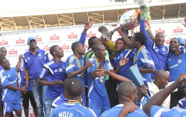 NOTHING MUCH TO SMILE ABOUT . . . Dynamos chairman Kenny Mubaiwa (second from left) and his players may have to watch the 2015 Champions League proceedings from a distance