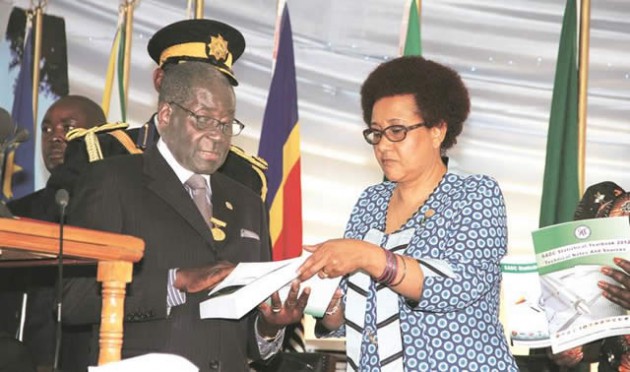 President Mugabe with Sadc Executive Secretary Dr Stergomena Lawrence Tax in Victoria Falls where he assumed the Sadc chairmanship