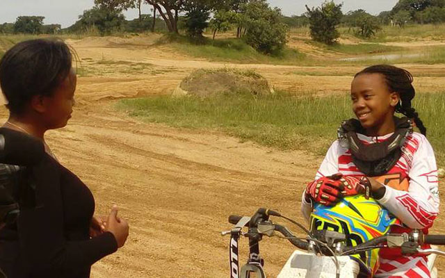 GIRL POWER ... Top Zimbabwean female motocross rider Tanya Muzinda (right) being interviewed by Al Jazeera’s Haru Mutasa ahead of this Sunday’s first round of the Bogwheelers Club National Championship series at Donnybrook in Harare. — Al Jazeera