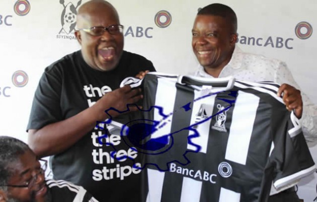 NEW KID ON THE BLOCK . . .  Highlanders chief executive Ndumiso Gumede (left) hands over the club's jersey to new coach Bongani Mafu an unveiling ceremony at the Bosso clubhouse