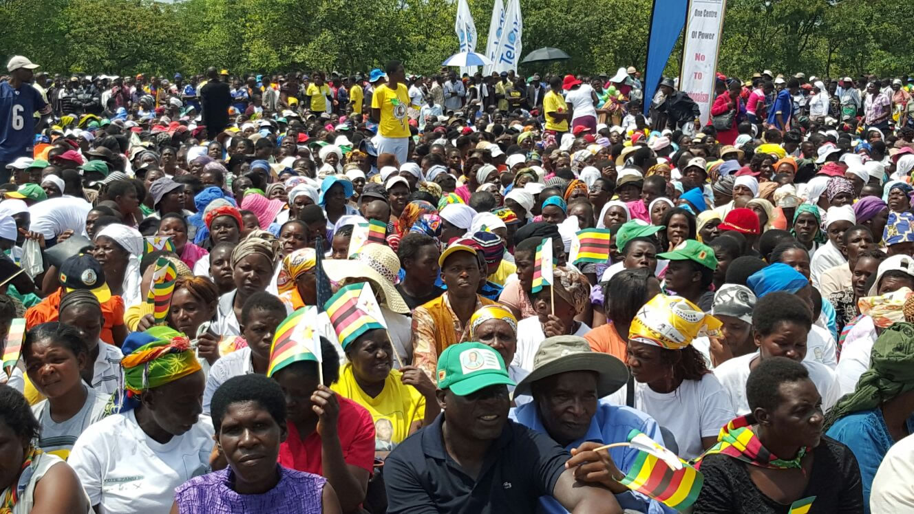 Part of the crowd that is still swelling here to meet Dr Amai Grace Mugabe.